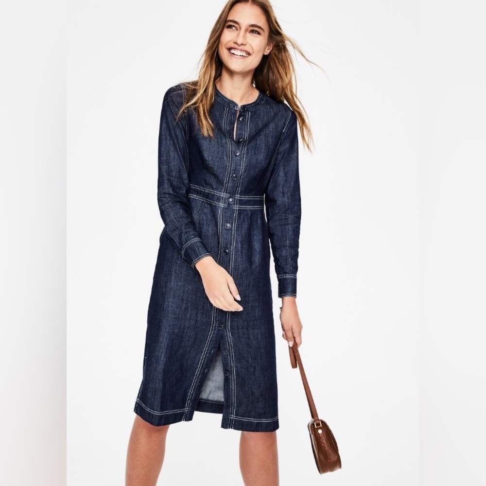 Boden Sara Long Sleeve Button Front Denim Dress Blue Size 2